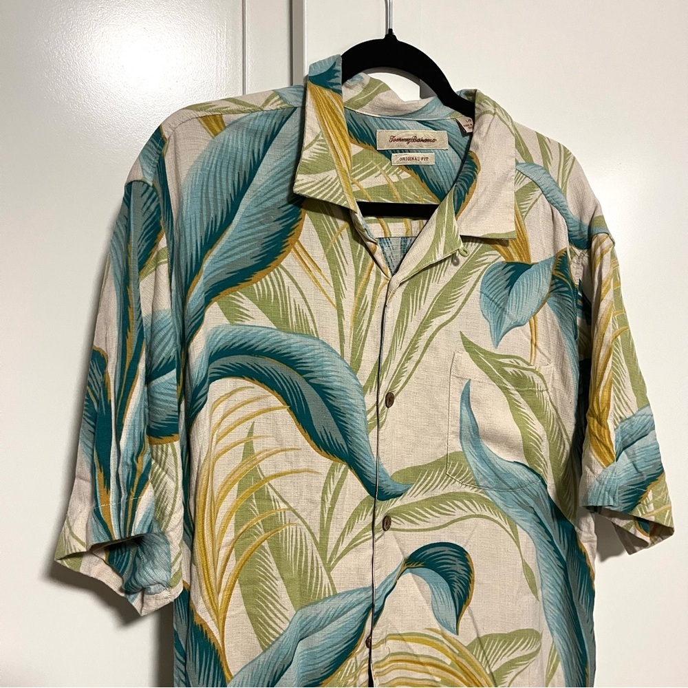 Tommy Bahama Tropical Palm Short Sleeve Shirt 100% Silk Size Large Resort - Picture 3 of 8